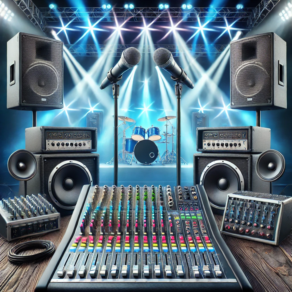 DJ booth with colorful lights